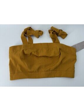 EMERY ROSE Women's Yellow Cotton Cropped Tank Straps Square Neck Zipper S NWT